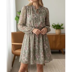 Kori America Floral Puffed-Sleeve Dress size Large